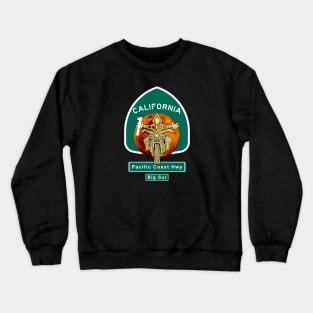 Motorcyclist at Big Sur California Highway One Red Moon Crewneck Sweatshirt